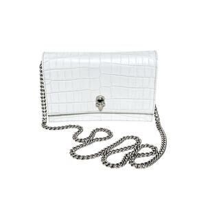 Alexander McQueen $990 White Croc Embossed Skull Clutch + Box